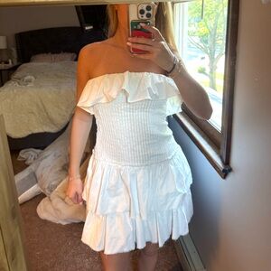 White strapless ruffle dress